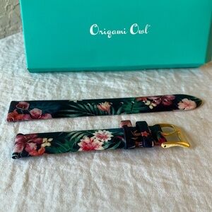 Origami Owl: Floral Watch Strap- Blue & Pink- Leather-Gold Tone